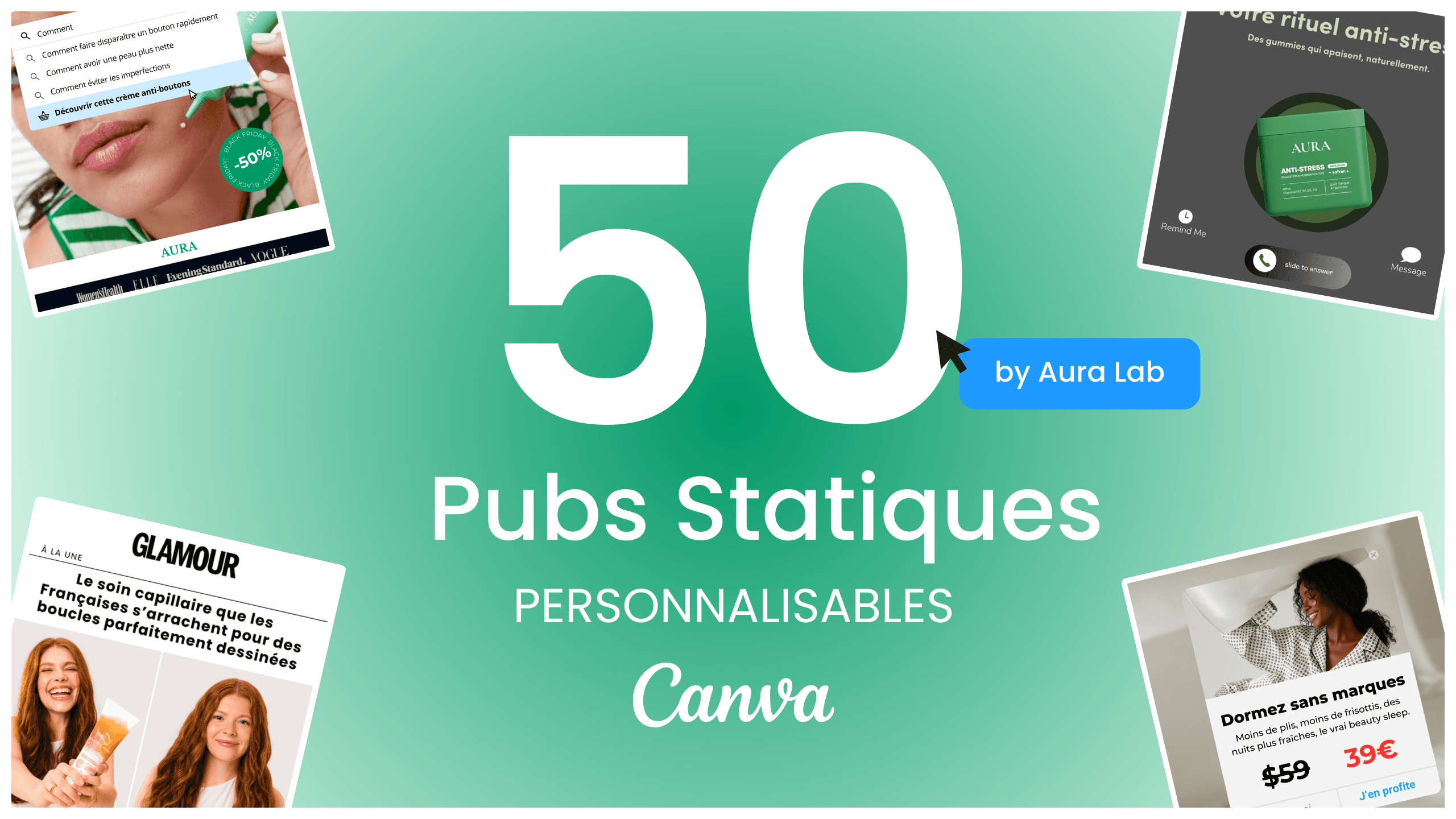 50 Pubs Statiques Personnalisables Canva by Aura Lab