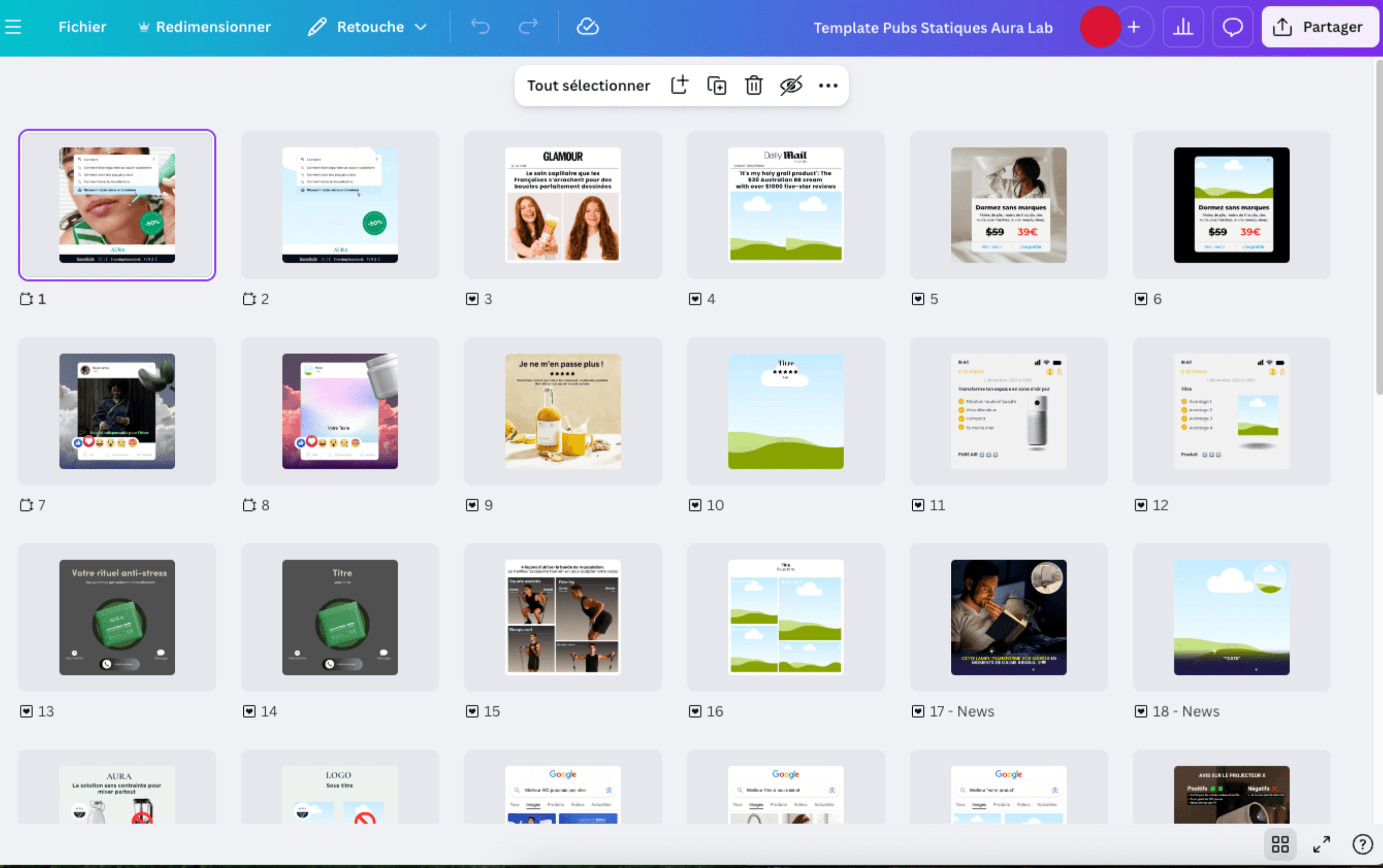 Templates de pubs statiques Aura Lab